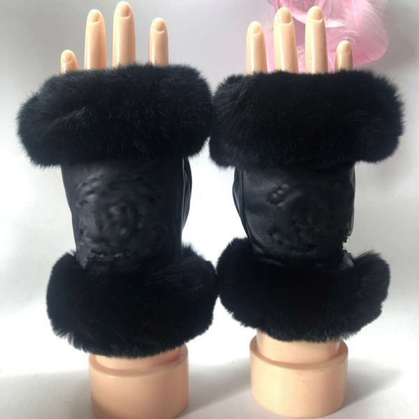 Image of 2022 Ladies classic 100% Sheepskin gloves Designer leather touch screen gloves soft warm Fingerless Gloves