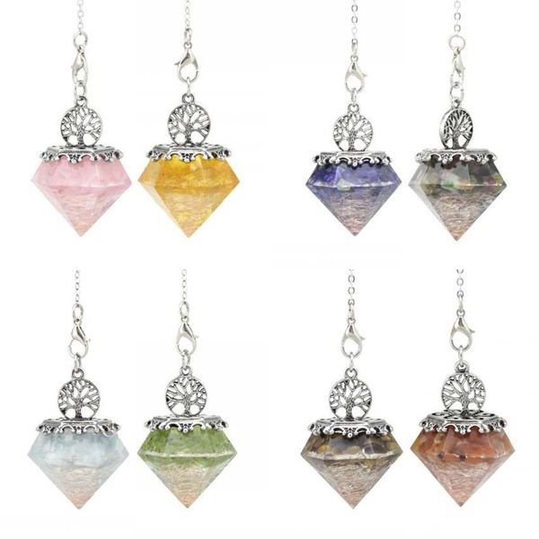 crystal pendulum pendant with chain 6 facet healing pointed tree of life resin chip stones reiki pendulum for spiritual balancing, Silver
crystal pendulum pendant with chain 6 facet healing pointed tree of life resin chip stones reiki pendulum for spiritual balancing, Silver