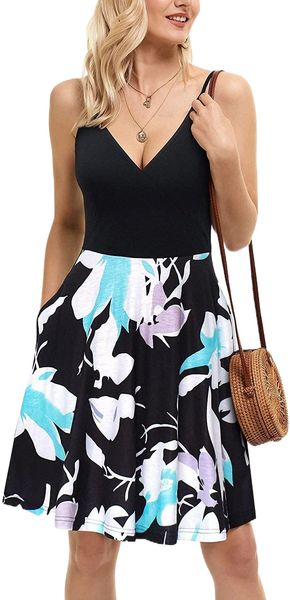 v neck floral sundress sleeveless casual empire waist party swing dress 40fg#, Black;gray
v neck floral sundress sleeveless casual empire waist party swing dress 40fg#, Black;gray
