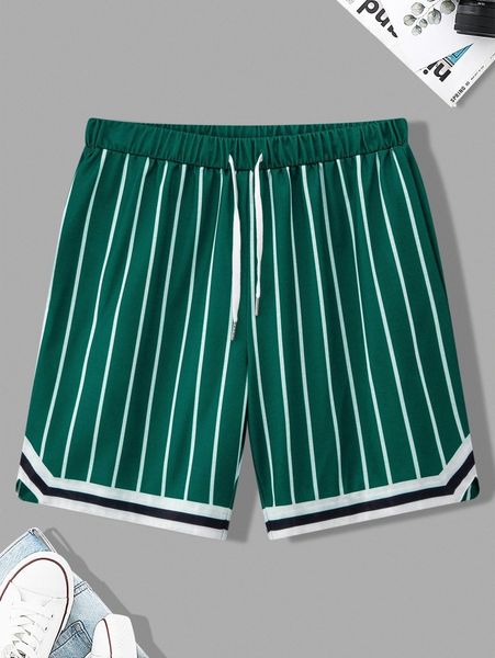 men striped drawstring waist shorts j6so#, White;black