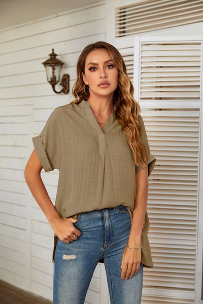 2022 summer women's polyester blouses shirt v-neck batwing dolman sleeve stripe thin loose grid pattern shirts, White
2022 summer women's polyester blouses shirt v-neck batwing dolman sleeve stripe thin loose grid pattern shirts, White