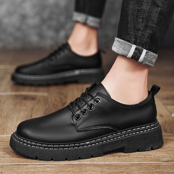men luxury designer low martin comfortable casual leather ankle boots flat work shoes british style for 220808, Black
men luxury designer low martin comfortable casual leather ankle boots flat work shoes british style for 220808, Black