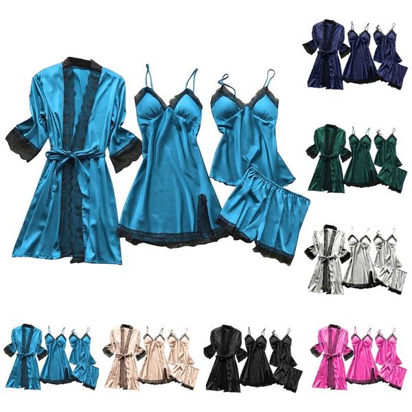 women sleepwears pajamas sets satin sleepwear silk 4 pieces nightwear pyjama spaghetti strap lace sleep lounge pijama #4, Black;red
women sleepwears pajamas sets satin sleepwear silk 4 pieces nightwear pyjama spaghetti strap lace sleep lounge pijama #4, Black;red