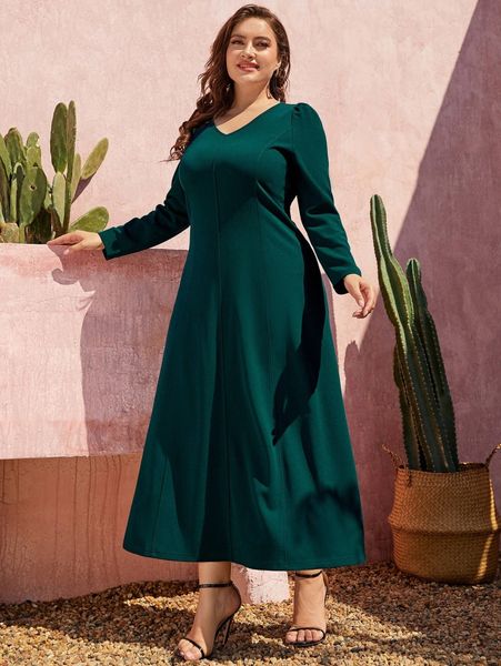 plus seam detail puff sleeve dress d3ls#, Black 
plus seam detail puff sleeve dress d3ls#, Black