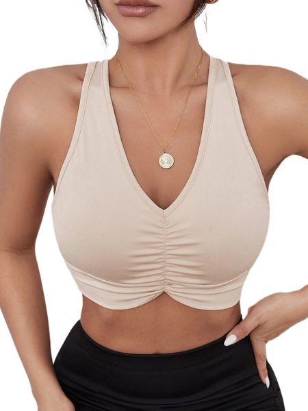 solid ruched bust breathable softness sports bra 65as#, Gray
solid ruched bust breathable softness sports bra 65as#, Gray