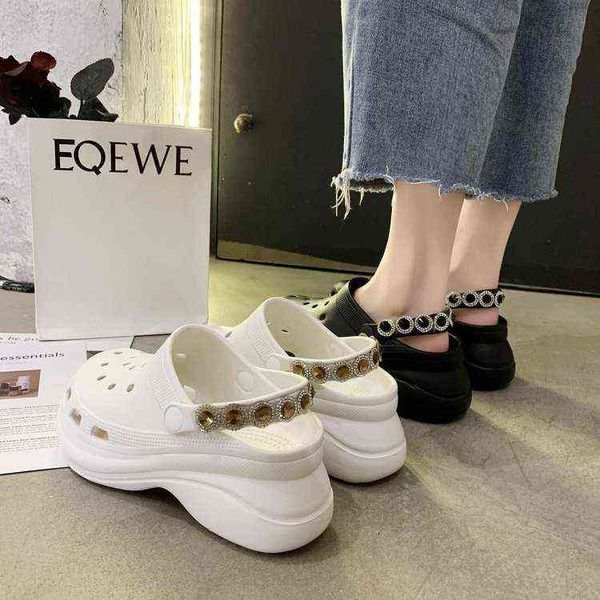sandals women high heels 2022 summer new platform hole shoes luxury rhinestones beach sandals fashion slippers 220412, Black
sandals women high heels 2022 summer new platform hole shoes luxury rhinestones beach sandals fashion slippers 220412, Black