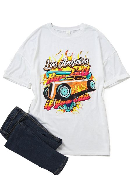 1pc letter & car print tee 07cp#, White
1pc letter & car print tee 07cp#, White