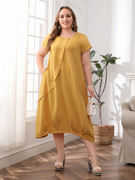 emery rose plus hidden pocket plicated detail asymmetrical hem dress d2cs#, Black
emery rose plus hidden pocket plicated detail asymmetrical hem dress d2cs#, Black