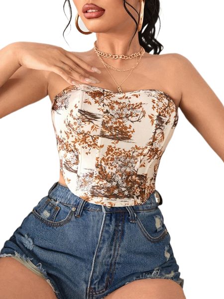 plants print asymmetric hem tube e2wj#, White