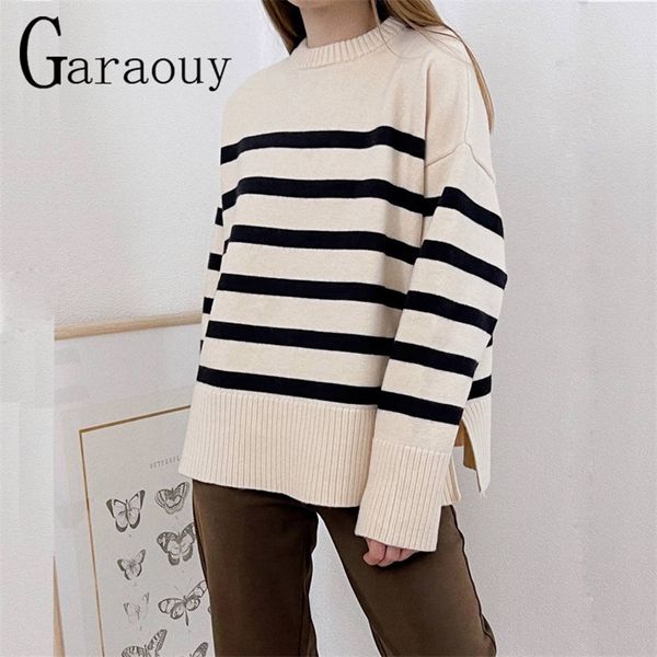 garaouy women vintage loose striped casual sweater round neck long sleeve female autumn winter fashion knitted pullover 220813, White;black
garaouy women vintage loose striped casual sweater round neck long sleeve female autumn winter fashion knitted pullover 220813, White;black