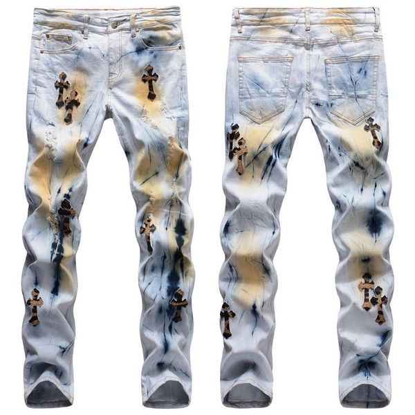 black plus leopard print cross cowhide stretch slim fit hand-painted paint ripped small straight jeans nn10ww, Blue
black plus leopard print cross cowhide stretch slim fit hand-painted paint ripped small straight jeans nn10ww, Blue