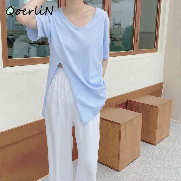 summer split vneck short sleeve tshirt female solid thin shirt loose casual girls hollow out street wear tees 210412, White
summer split vneck short sleeve tshirt female solid thin shirt loose casual girls hollow out street wear tees 210412, White