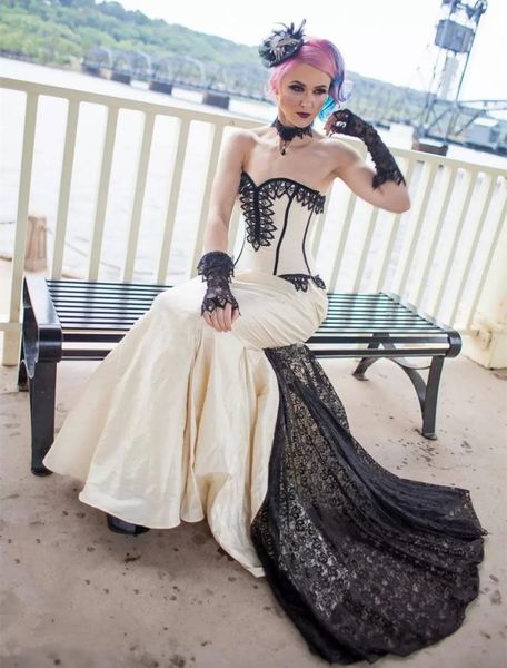 vintage gothic mermaid wedding dresses 2022 classy ivory and black corset long bridal gowns sweetheart sleeveless satin lace bride dress, White
vintage gothic mermaid wedding dresses 2022 classy ivory and black corset long bridal gowns sweetheart sleeveless satin lace bride dress, White