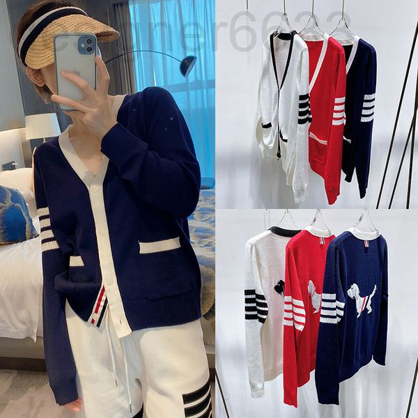 women's knits & tees designer tb autumn style contrast color + back dog pattern silk wool knitted cardigan jacket women jloq, White
women's knits & tees designer tb autumn style contrast color + back dog pattern silk wool knitted cardigan jacket women jloq, White