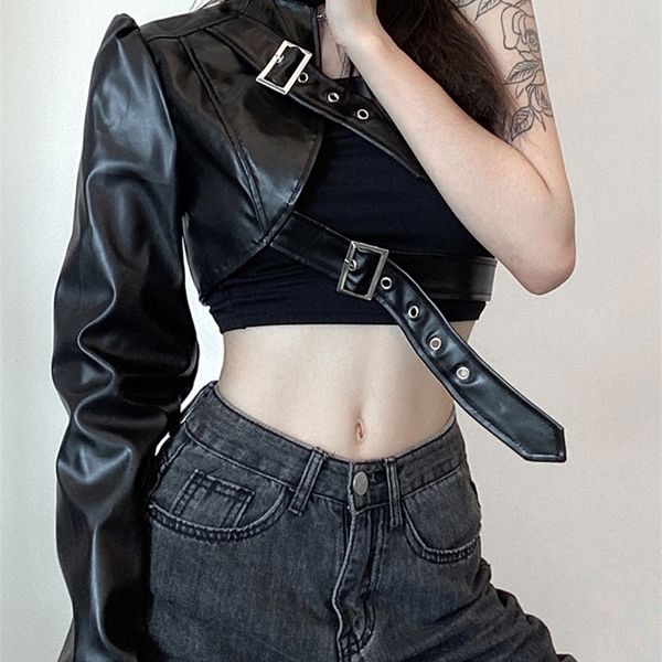 weekeep gothic black pu leather jacket women one shoulder halter buckle hip hop outfits fashion streetwear cropped jackets solid 220812, Black;brown
weekeep gothic black pu leather jacket women one shoulder halter buckle hip hop outfits fashion streetwear cropped jackets solid 220812, Black;brown