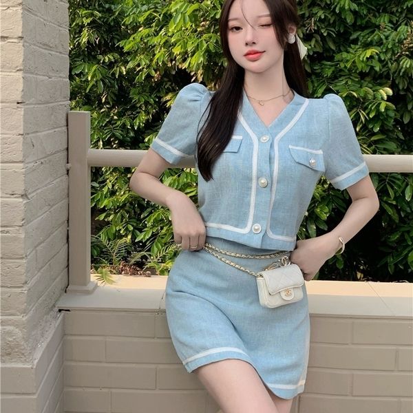summer french vneck slim fit and thin small fragrant short sleeves crop high waist skirt 220617, White
summer french vneck slim fit and thin small fragrant short sleeves crop high waist skirt 220617, White