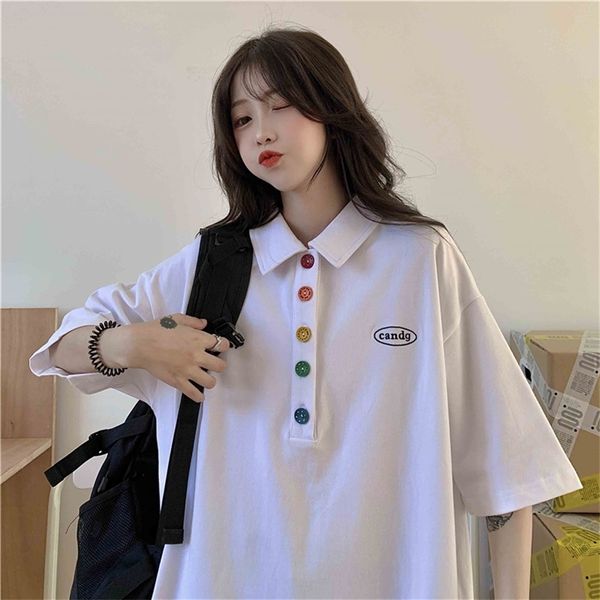 preppy style polot shirt colorful buttons kawaii white polo women short sleeve harajuku summer loose vintage t shirts 220712
preppy style polot shirt colorful buttons kawaii white polo women short sleeve harajuku summer loose vintage t shirts 220712