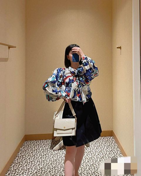 women's polos star same tb blue mosaic printed ribbon silk shirt women's high-end wear, White
women's polos star same tb blue mosaic printed ribbon silk shirt women's high-end wear, White