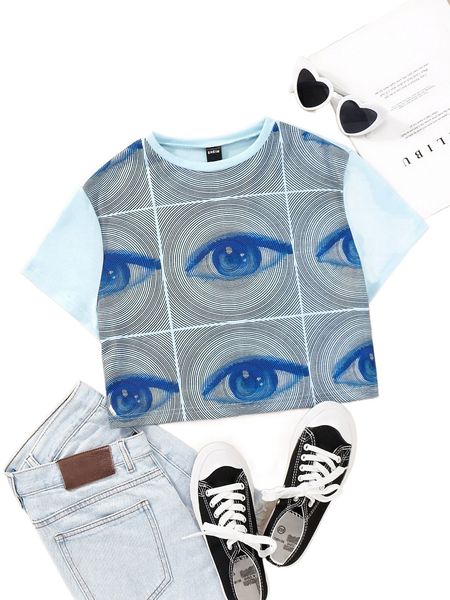 eye print round neck tee h8pe#, White 
eye print round neck tee h8pe#, White