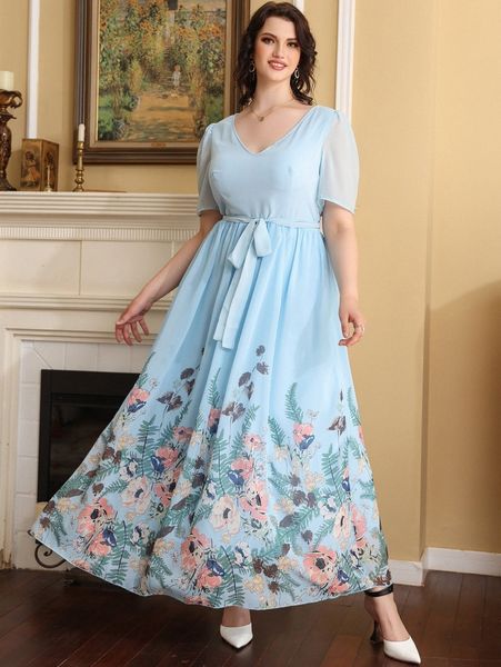 plus floral mesh panel belted dress o3ti#, Black
plus floral mesh panel belted dress o3ti#, Black