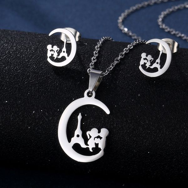 cute boy girl tower moon pendant necklace stud earrings set fashion clavicle chain stainless steel jewelry holiday gift, Silver
cute boy girl tower moon pendant necklace stud earrings set fashion clavicle chain stainless steel jewelry holiday gift, Silver