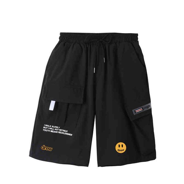 2021 summer new drew smiley face lettered printed casual loose capris tide brand overalls, White;black
2021 summer new drew smiley face lettered printed casual loose capris tide brand overalls, White;black