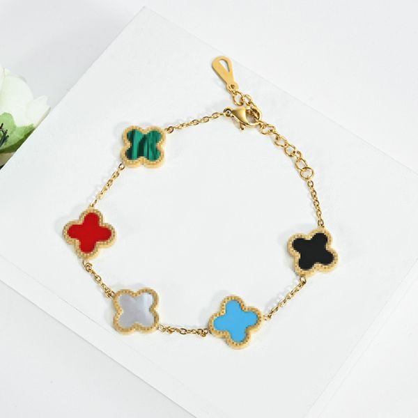 classic brand rainbow flower clover charm bracelet gold plated titanium steel jewelry for women gift, Golden;silver
classic brand rainbow flower clover charm bracelet gold plated titanium steel jewelry for women gift, Golden;silver