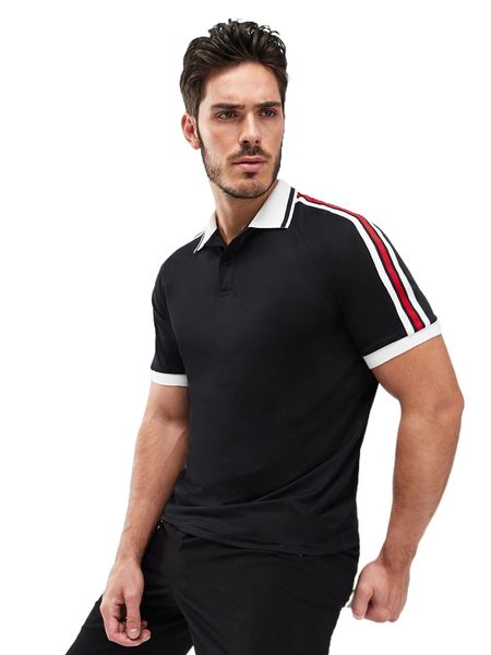 men contrast striped tape raglan sleeve polo shirt 49j4#, White;black
men contrast striped tape raglan sleeve polo shirt 49j4#, White;black