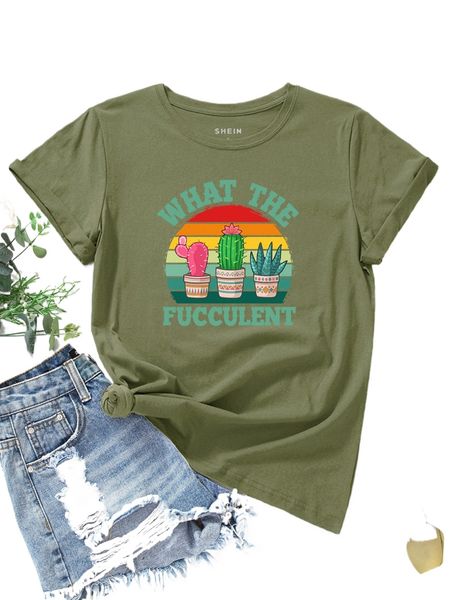 cactus & slogan graphic tee x5qn#, White