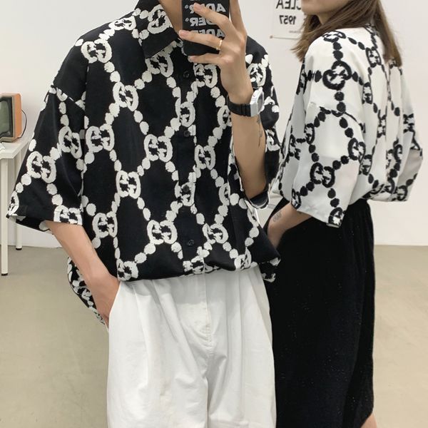 young lovers thin casual shirt short sleeve half sleeve shirt trend summer, White;black
young lovers thin casual shirt short sleeve half sleeve shirt trend summer, White;black