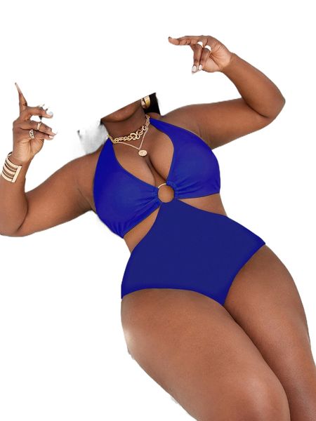 plus ring linked cut-out one piece swimsuit j8gt#, White;black
