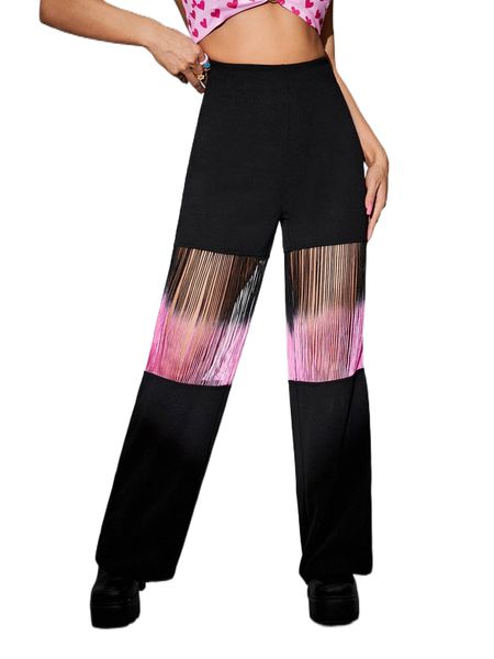 color block cut out wide leg pants k5pw#, Black;white 
color block cut out wide leg pants k5pw#, Black;white