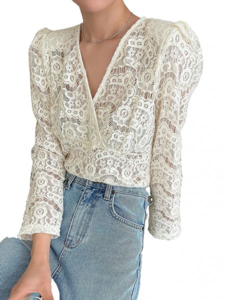 dazy surplice neck lace a8x1#, White
dazy surplice neck lace a8x1#, White