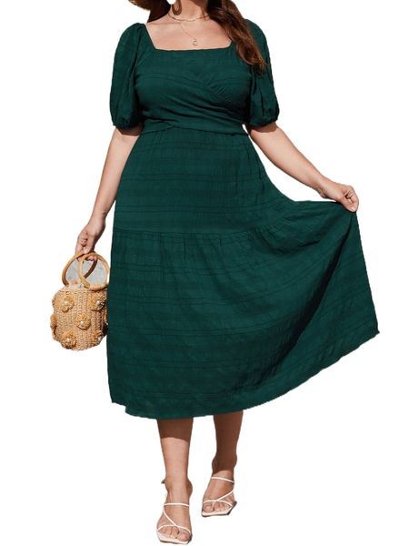 plus square neck puff sleeve tie back dress g8xl#, Black
plus square neck puff sleeve tie back dress g8xl#, Black