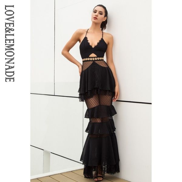 love&lemonade layered flounced chiffon lace long summer dress lm81115 220507, Black;gray 
love&lemonade layered flounced chiffon lace long summer dress lm81115 220507, Black;gray