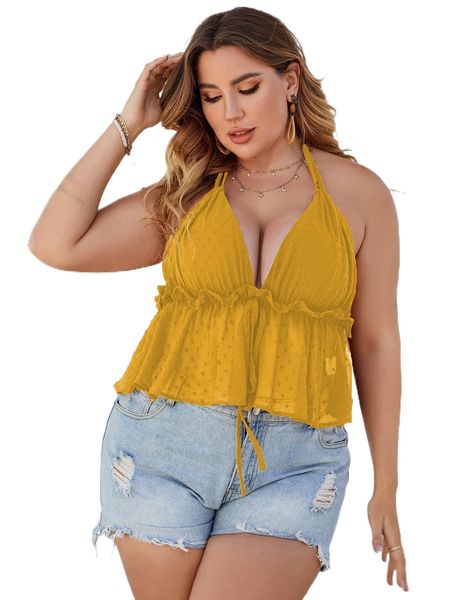 plus swiss dot frilled backless halter 11gz#, Black
plus swiss dot frilled backless halter 11gz#, Black