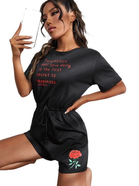 x selfcarexpress floral & slogan graphic drawstring waist drop shoulder romper f6xz#, Black;white
x selfcarexpress floral & slogan graphic drawstring waist drop shoulder romper f6xz#, Black;white