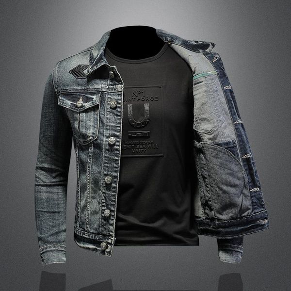 men's jackets spring and autumn european code plain embroidered stand collar slim retro long sleeve denim jacket, Black;brown
men's jackets spring and autumn european code plain embroidered stand collar slim retro long sleeve denim jacket, Black;brown