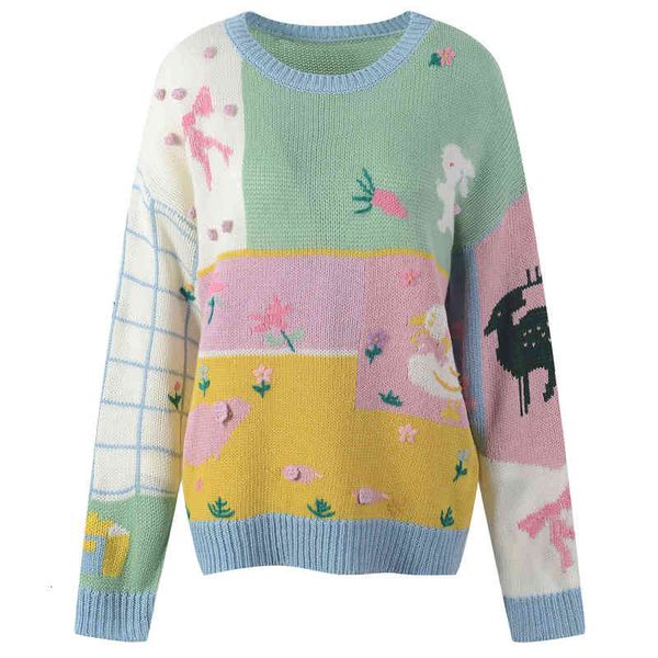 women's knits tees autumn and winter round neck cartoon sweater pullover sweet lazy women's color contrast oipg, White
women's knits tees autumn and winter round neck cartoon sweater pullover sweet lazy women's color contrast oipg, White