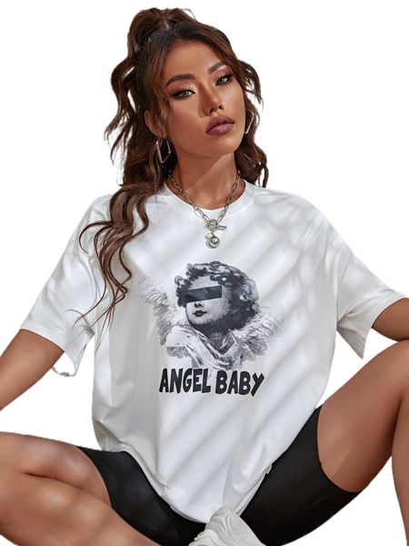 letter & figure graphic drop shoulder tee h2eg#, White
letter & figure graphic drop shoulder tee h2eg#, White