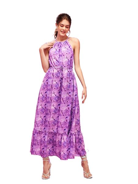 x sew fashion school drawstring waist ruffle hem tie dye halter dress y35w#, Black;gray
x sew fashion school drawstring waist ruffle hem tie dye halter dress y35w#, Black;gray