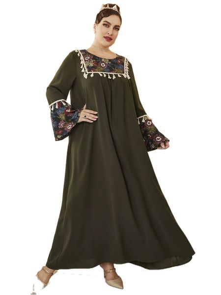 plus random floral print tassel trim flounce sleeve dress 94yg#, Black 
plus random floral print tassel trim flounce sleeve dress 94yg#, Black