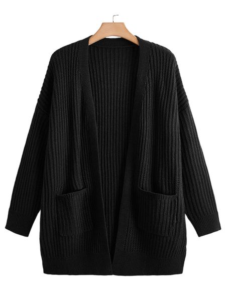 plus dual pocket open front cardigan 78zi#, Black 
plus dual pocket open front cardigan 78zi#, Black