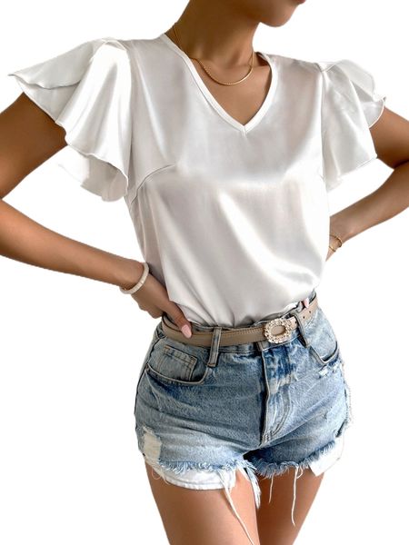 petal sleeve satin blouse s5ic#, White