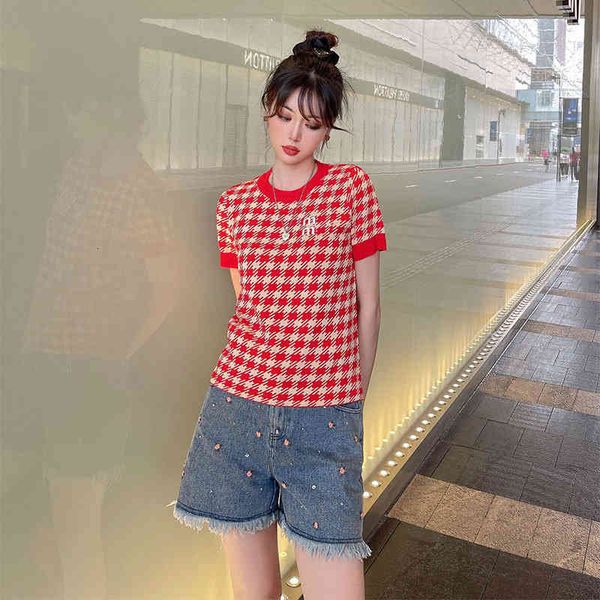 women's knits & tees 22 years early spring style family red plaid round neck embroidery short sleeve slim fit temperament sweater wom, White
women's knits & tees 22 years early spring style family red plaid round neck embroidery short sleeve slim fit temperament sweater wom, White