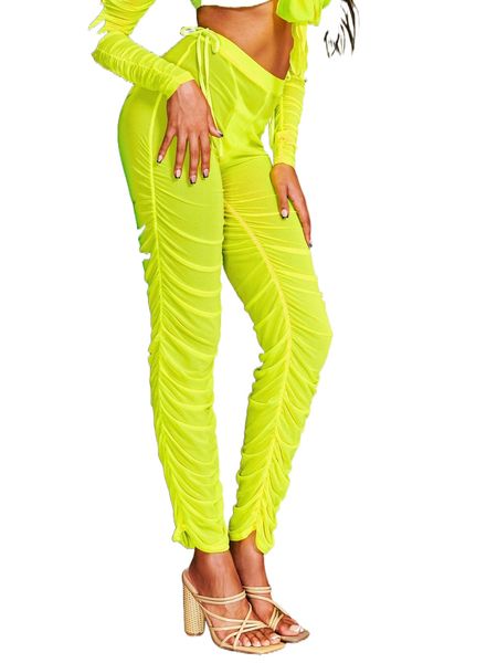 sxy neon lime knot side ruched leggings without panty t7wa#, White;black
