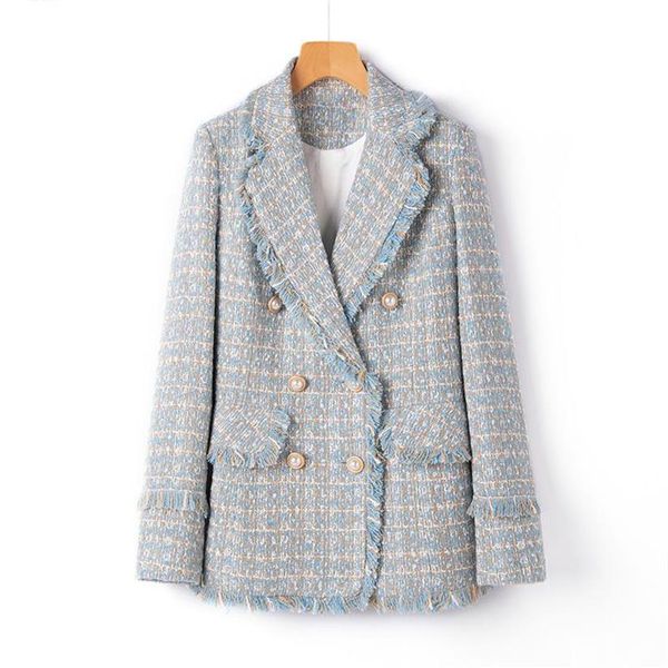 large size light blue tweed suit jacket spring autumn fashion retro short l200t, White;black
large size light blue tweed suit jacket spring autumn fashion retro short l200t, White;black
