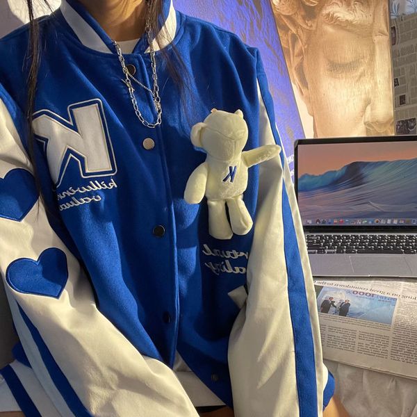 men's hoodies & sweatshirts designer guochao chao brand klein blue kk bear baseball jacket female ins versatile doll phantom jacket icx, Black
men's hoodies & sweatshirts designer guochao chao brand klein blue kk bear baseball jacket female ins versatile doll phantom jacket icx, Black
