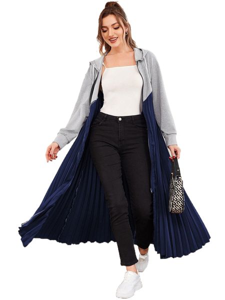 colorblock drop shoulder pleated hem drawstring hooded longline coat w3vx#, Black
colorblock drop shoulder pleated hem drawstring hooded longline coat w3vx#, Black