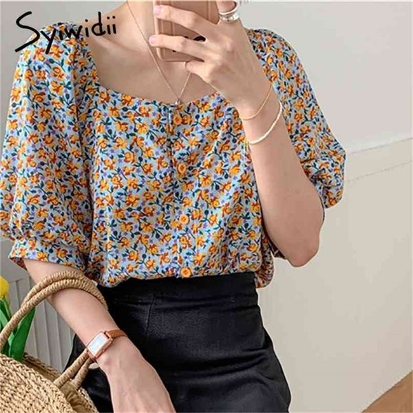 vintage floral print blouse women puff sleeve square collar short clothes summer korean fashion shirts 210607, White
vintage floral print blouse women puff sleeve square collar short clothes summer korean fashion shirts 210607, White